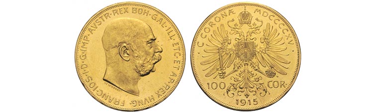 100 corone d’Austria oro quotazione