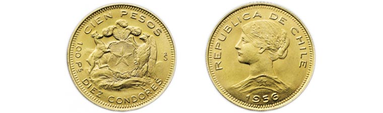 Valore dei 100 pesos del Cile d’oro