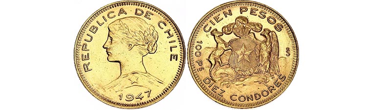 100 pesos cile oro valore
